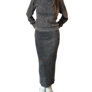 Hard tail womans Black denim wash ribbed maxi skirt size XS